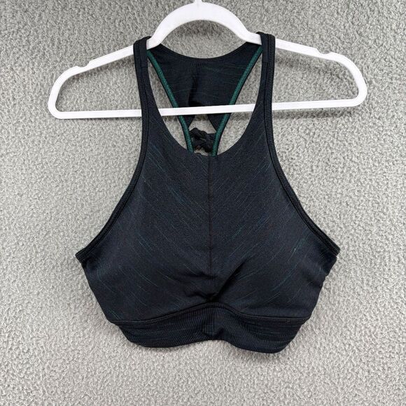 Prana Itzel Space Dye Gray Jersey Knotted Back High Neck Racerback Sports Bra L - Picture 5 of 13